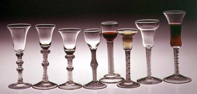 Wine glasses with opaque twist stems, 1760-65 by English School